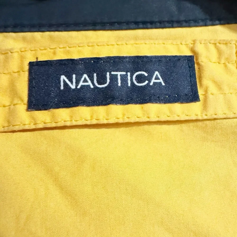 Nautica Men XL Green Blue Plaid Solid Yellow Reversible Jacket 90s Y2K‎